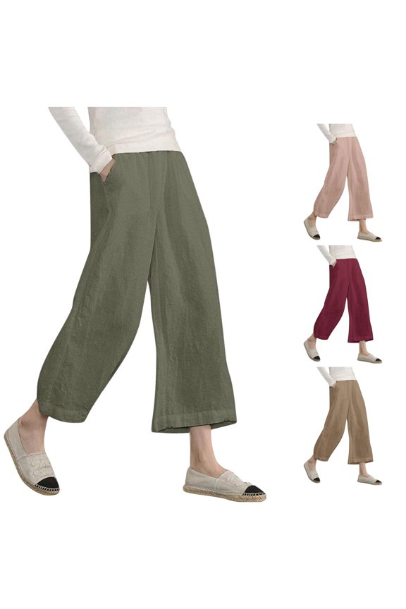 2024 Women's Casual Loose Elastic Waist Trousers Point Wide Leg Pants Business Casual Womens Pants 12 Short Pants for Women Work Casual Elastic Waist Women Casual Pants Suit Peg Pants with