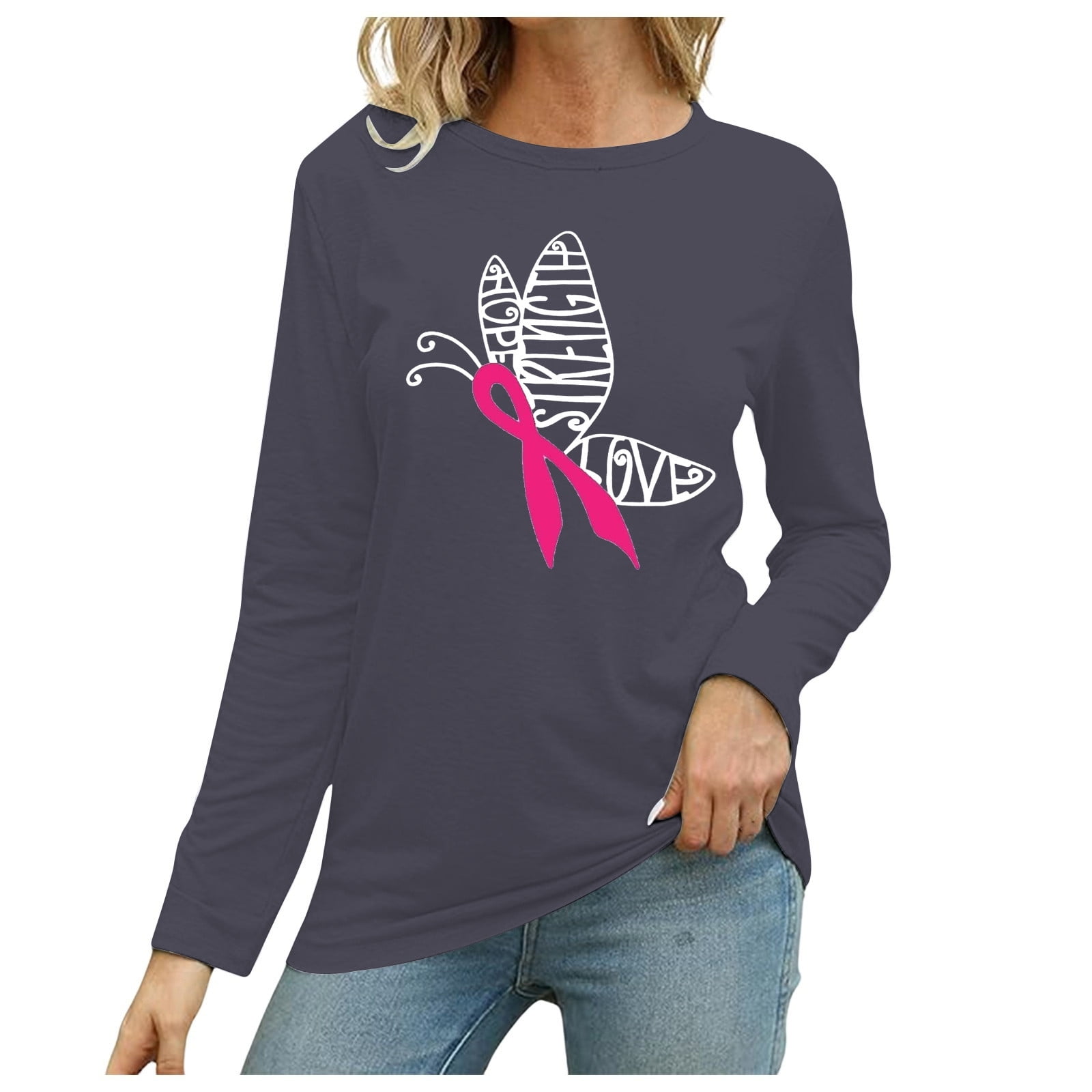 2024 Women's Casual Round Neck Breast Cancer Prevention Month
