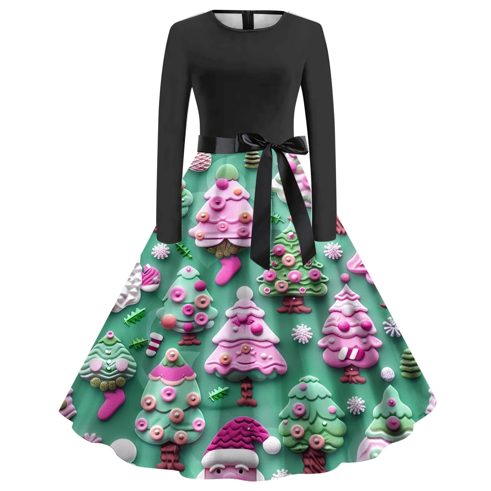2024 Women's Christmas Dress Long Sleeve Round Neck Christmas Tree