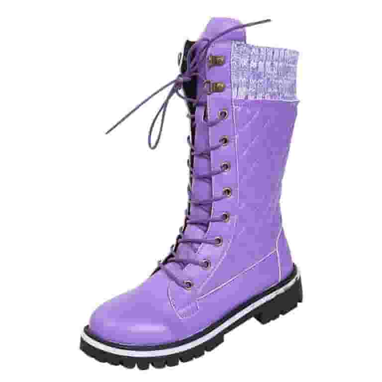 ◆reclow◆ RC RERAIN BOOTS PURPLE 2024 Women's Combat Boots Mid Calf Lace Up Fashion Boots Low