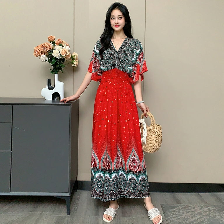 Elegant Print Printing V Neck Cake Skirt Dresses(3 Colors) Elegant Print Printing V Neck Cake Skirt Dresses(3 Colors)