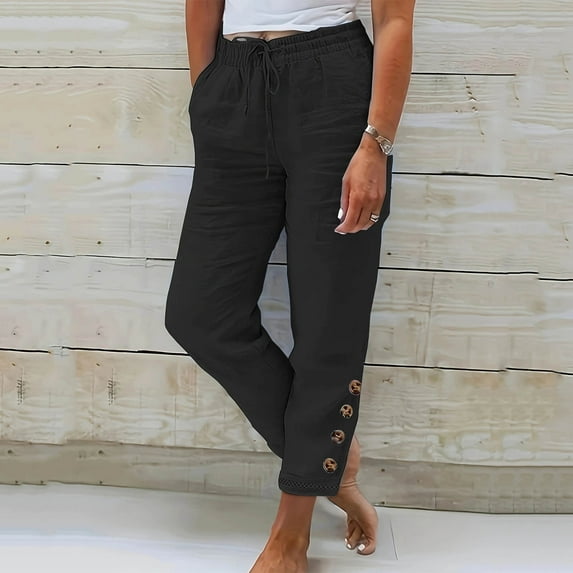 2024 Women's High Waisted Pants Drawstring Capri Pants with Pockets Wide Leg Cropped Pants for Women Clearance Sales Today Deals Prime