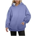thumbnail image 1 of 2024 Women's Hooded Long Sleeve Solid Color Casual Pullover Sweatshirt Comfortable Soft Lined Winter Warm Hoodie, 1 of 2