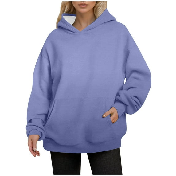 2024 Women's Hooded Long Sleeve Solid Color Casual Pullover Sweatshirt Comfortable Soft Lined Winter Warm Hoodie