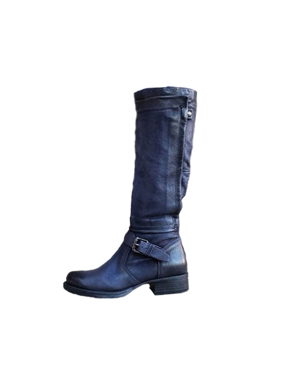 2024 Women's Knee High Winter Boots Cowboy Boots for Women Wide Calf Knee High Western Cowgirl Boots,Retro Country Boots with Classic Chunky Heel Pull on Vintage Tall Boots Dark Blue 8.5