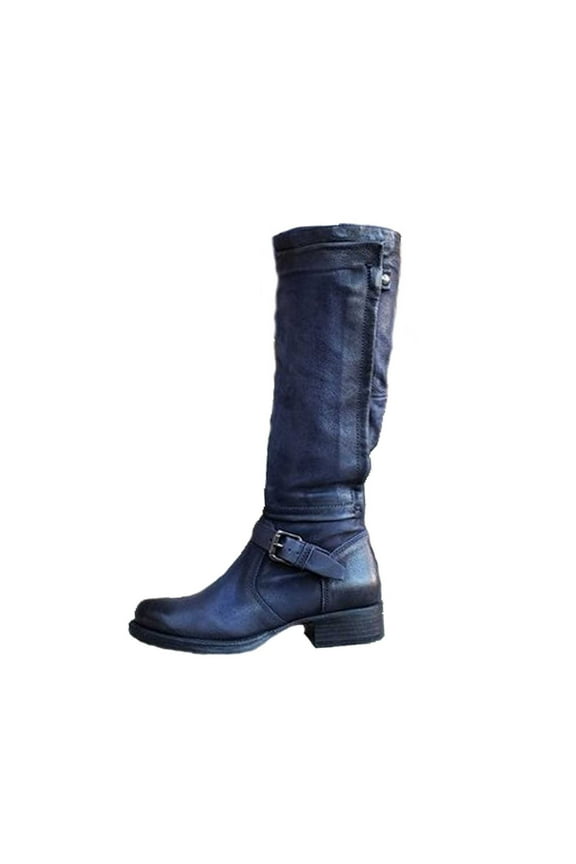 2024 Women's Knee High Winter Boots Cowboy Boots for Women Wide Calf Knee High Western Cowgirl Boots,Retro Country Boots with Classic Chunky Heel Pull on Vintage Tall Boots Dark Blue 8.5