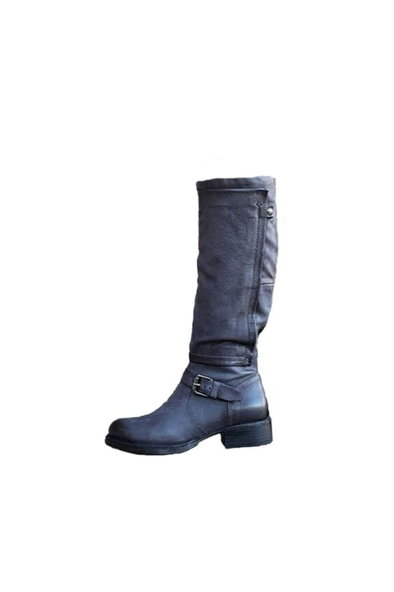 2024 Women's Knee High Winter Boots Cowboy Boots for Women Wide Calf Knee High Western Cowgirl Boots,Retro Country Boots with Classic Chunky Heel Pull on Vintage Tall Boots Gray 9