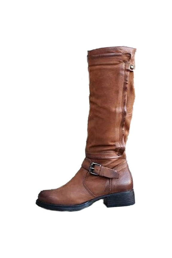 2024 Women's Knee High Winter Boots Cowboy Boots for Women Wide Calf Knee High Western Cowgirl Boots,Retro Country Boots with Classic Chunky Heel Pull on Vintage Tall Boots Brown 9.5
