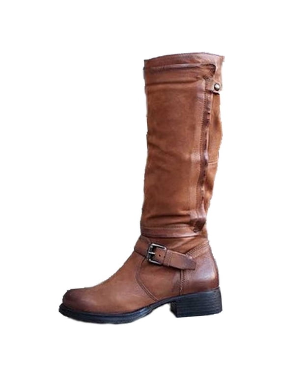 2024 Women's Knee High Winter Boots Cowboy Boots for Women Wide Calf Knee High Western Cowgirl Boots,Retro Country Boots with Classic Chunky Heel Pull on Vintage Tall Boots Brown 9