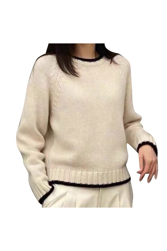 2024 Women's Knitwear Pullover Sweater Autumn Winter Fashion Crewneck Color Block Loose Thin Base Layer Casual Comfortable Top