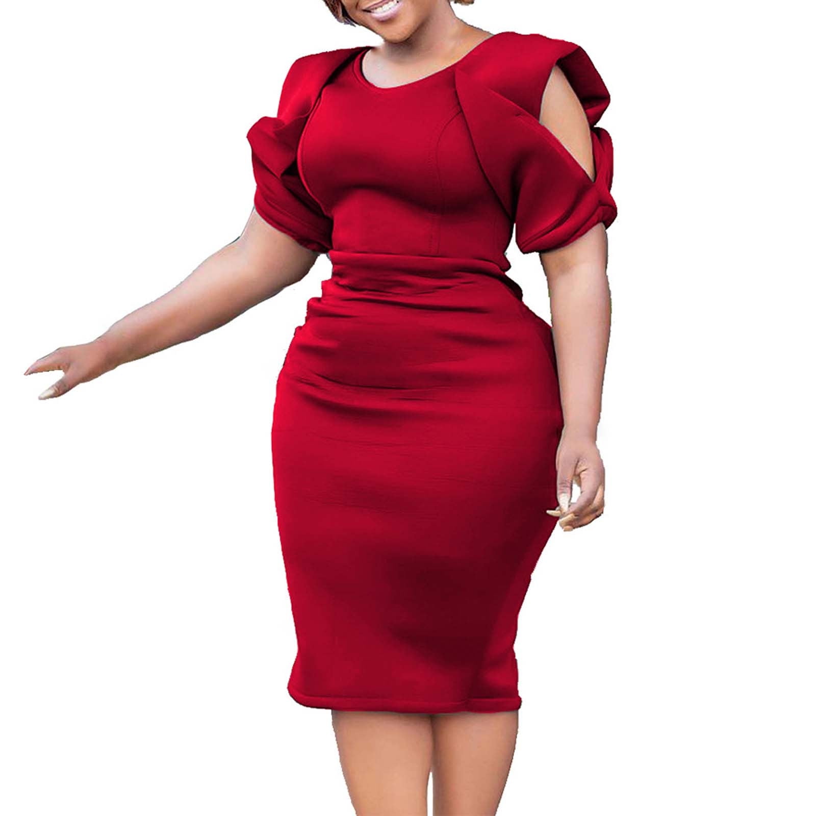 2024 Women's Summer Dresses Slim Dress Half Sleeve V Neck Solid Color