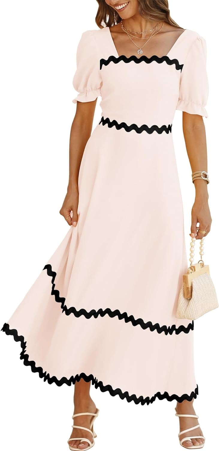 Blush Square Neck Short Puff Sleeves A-Line Homecoming Dress