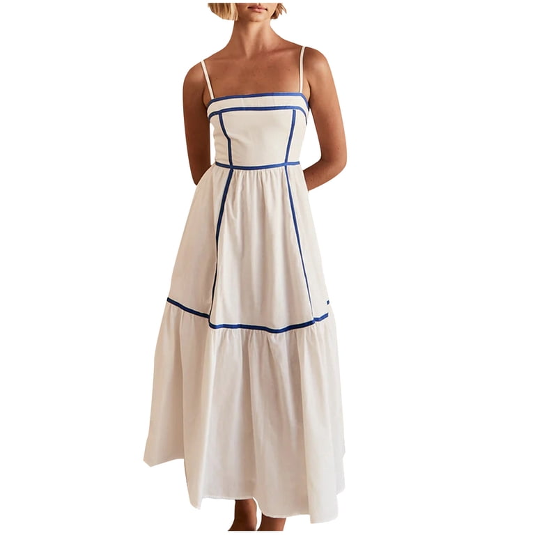 express a-line dresses 2024 Women's Summer Square Neck Spaghetti Strap Dress Casual Sleeveless Boho Sundress A Line Tiered Beach Maxi Color:Antique Rose