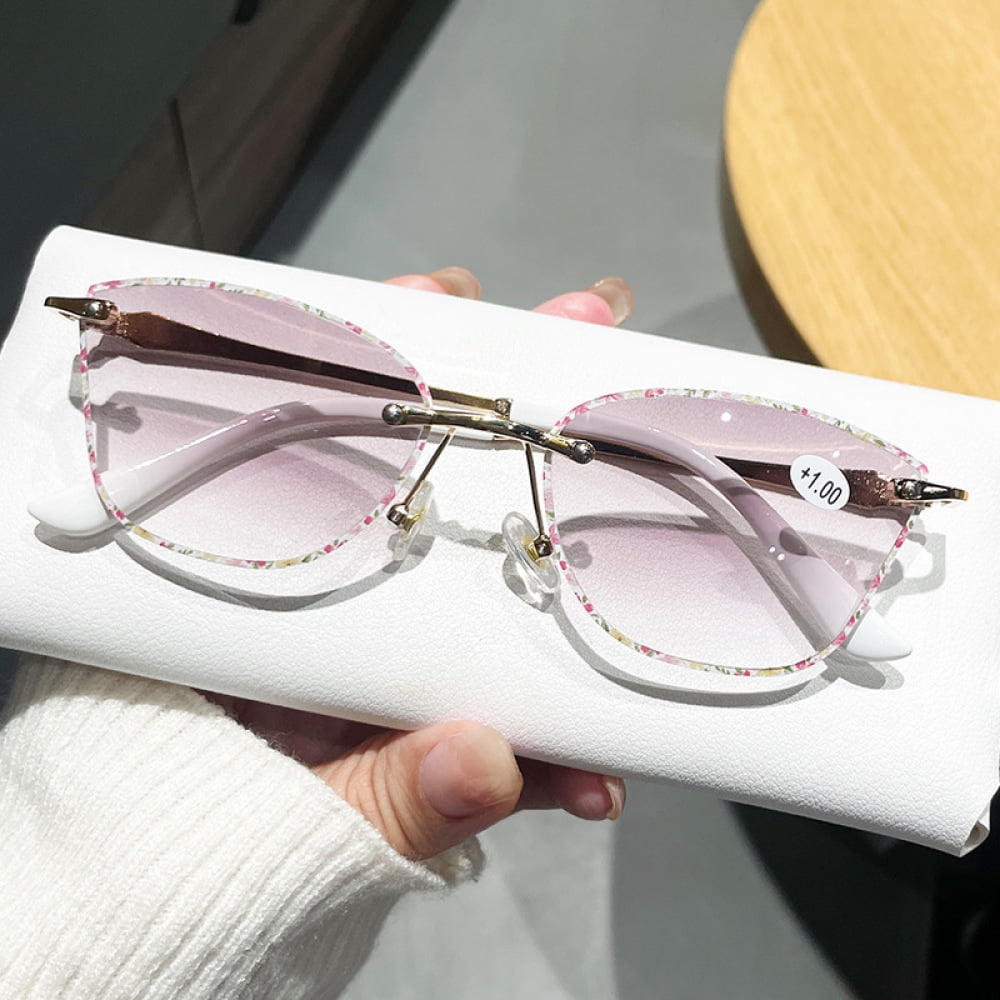 2024 Women's Sunglasses Reading Glasses 3.00, 3D Lace Butterfly HD Presbyopic Eyeglasses Metal Gradient Gray Readers +3.00