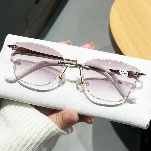 2024 Women's Sunglasses Reading Glasses 4.00, 3D Lace Butterfly HD Presbyopic Eyeglasses Metal Gradient Gray Readers +4.00
