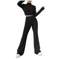 2024 Women's Two Piece Knit Matching Outfits High Neck Slim Fit Tops And Flared Trousers ...