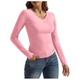 thumbnail image 1 of 2024 Women's V Neck Long Sleeve Basic T-Shirt - Slim Fit, Polyester Spandex, Daily Office, 1 of 6