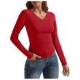 thumbnail image 1 of 2024 Women's V Neck Long Sleeve Basic T-Shirt - Slim Fit, Polyester Spandex, Daily Office, 1 of 6