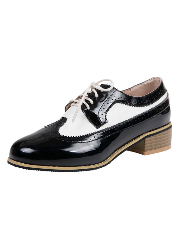 2024 Women's Vintage British Style Shoes Carved Thick Heel Small Shoes Black 8