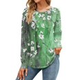 2024 Womens Fall Tops Puff Sleeve Pleated Round Neck Shirts Tunic Tops