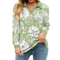 2024 Womens Fall Tops VNeck Polo Shirts Long Sleeve Collared Floral Print TShirts Casual Loose