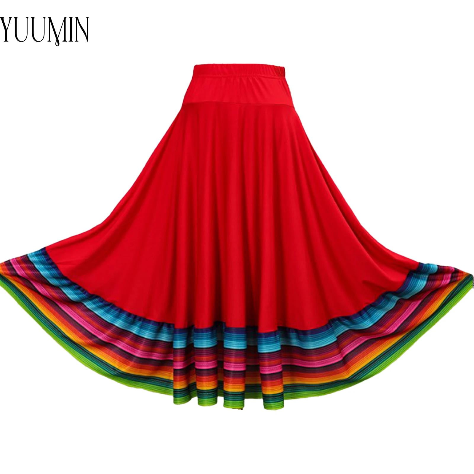 2024 Womens Folk Dancing Skirt Spanish Folkloric Mexican Flamenco Full