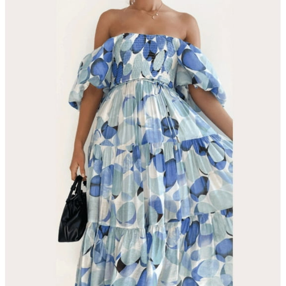 2024 Womens Maxi Dress Off Shoulder Floral Print Boho Beach Long Summer Dresses