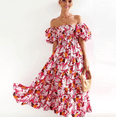 thumbnail image 1 of 2024 Womens Maxi Dress Off Shoulder Floral Print Boho Beach Long Summer Dresses, 1 of 5