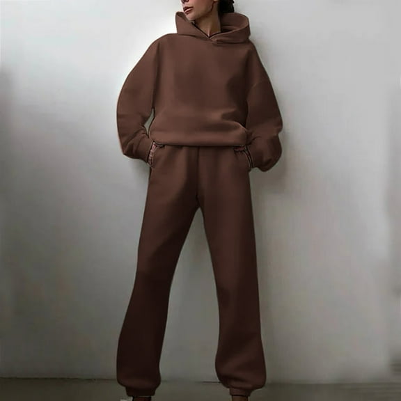 2024 Womens Tracksuit Casual Long Sleeve Solid Hooded Sport Suit Hooded Sweatshirt With Pocket Loose Fit Pullover Drawstring Hoodie Sets Formal Women Jacket Two Piece Pants Outfits Formal Rompers for