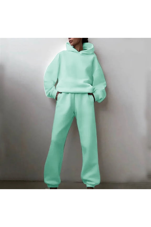 2024 Womens Tracksuit Casual Long Sleeve Solid Hooded Sport Suit Hooded Sweatshirt With Pocket Loose Fit Pullover Drawstring Hoodie Sets Pant Set Romper for Women Dressy after Wedding Outfit for Bride