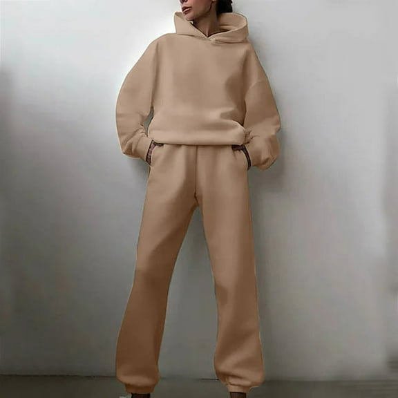 2024 Womens Tracksuit Casual Long Sleeve Solid Hooded Sport Suit Hooded Sweatshirt With Pocket Loose Fit Pullover Drawstring Hoodie Sets Pant Set Romper for Women Dressy after Wedding Outfit for Bride