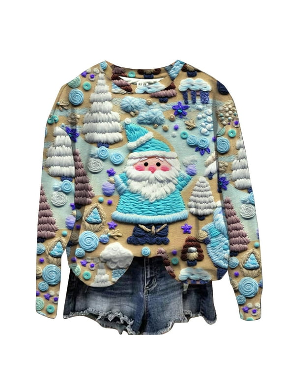 Baikeli 2024 Womens Ugly Christmas Sweaters Funny Cute Xmas Tree Reindeer Snowman Tops Long Sleeve Crewneck Sweatshirts