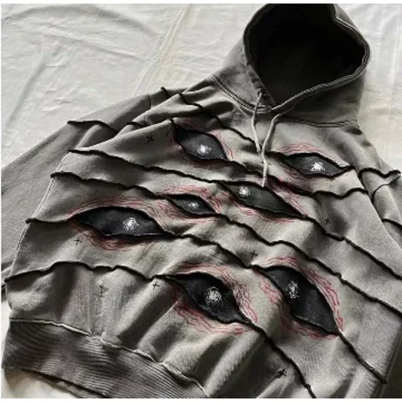 2024 Y2K Patch New Sports Hoodie Loose Hoodie Men's and Women's Rock Punk Hip Hop Fashion Retro Harajuku Street Wear Casual Top (4,S)