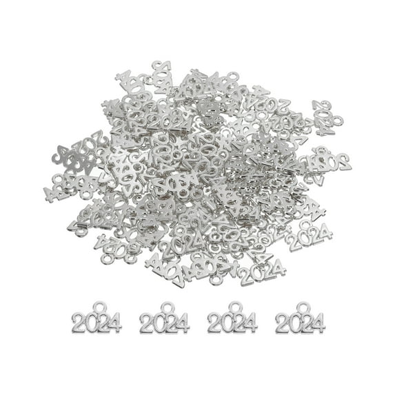 2024 Year Number Charm Graduation Year Charm Silver for Tassel, DIY Jewelry Making, Pack of 50