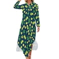 thumbnail image 1 of 2024 Yellow Lemon Print Casual Dress Watercolor Fruit Pattern Street Fashion Dresses Long Sleeve Beach V Neck Graphic Chiffon Dress, 1 of 7