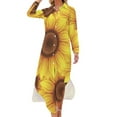 thumbnail image 1 of 2024 Yellow Sunflower Casual Dress Black Stripes Print Stylish Dresses Sexy V Neck Elegant Chiffon Dress Long Sleeve Clothing 4XL 5XL, 1 of 7