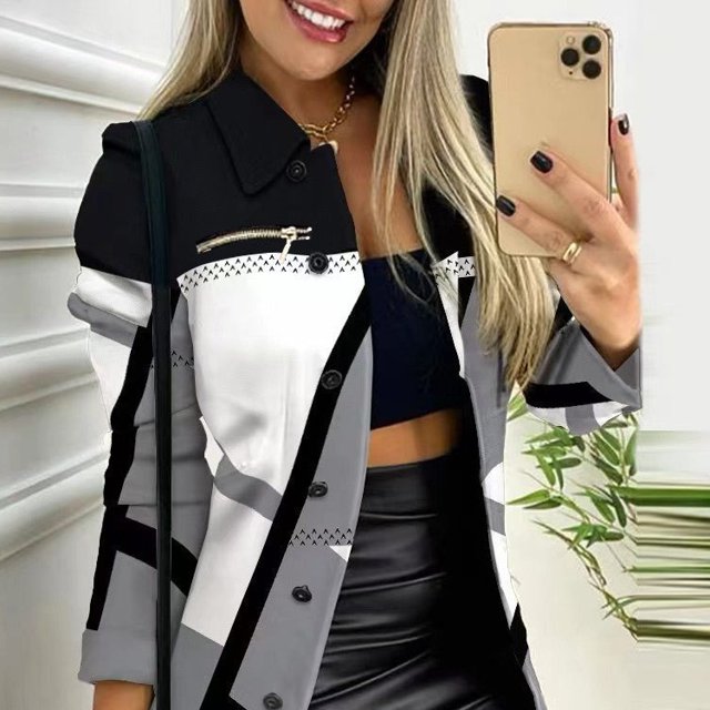 2024 autumn and winter new black coat long sleeve button color matching