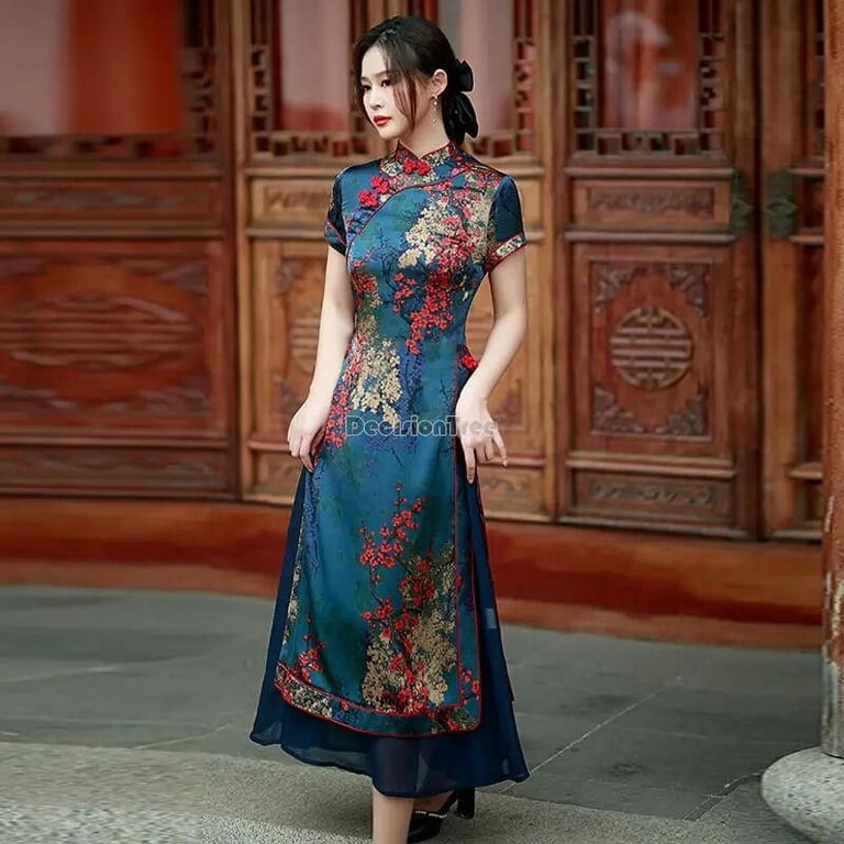 chinese dress ladies Red Chinese Wedding Dress, Red Qipao Prom Dress, Wedding Qipao Dress Wine Red / L main image 1