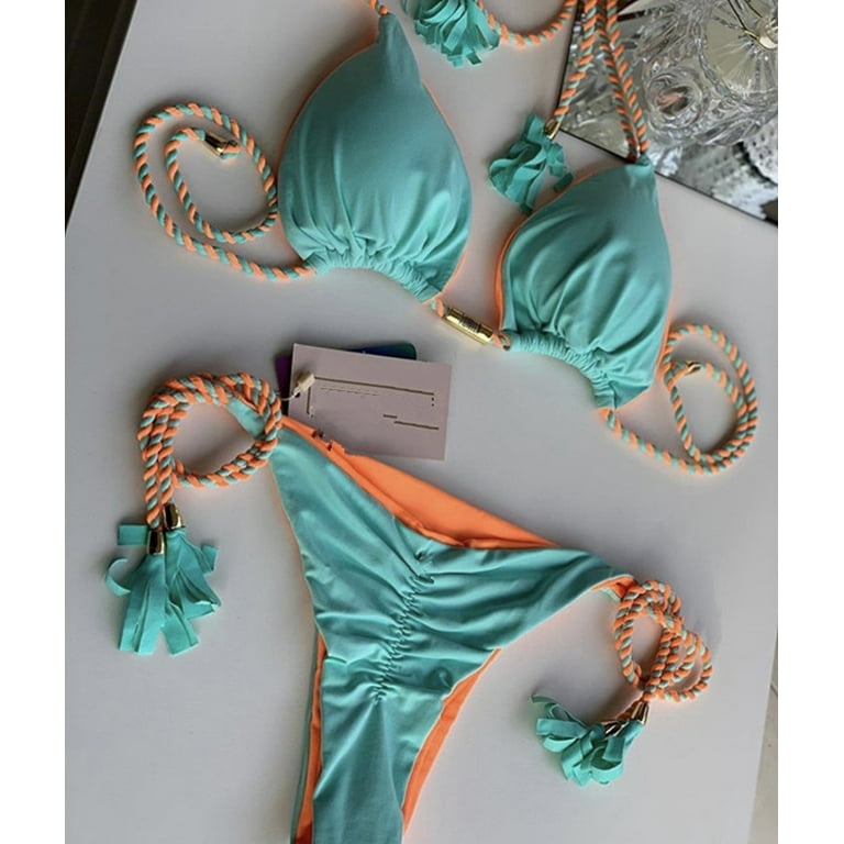 2024 new backless rope bikini triangle swimsuit Europe and America multicolor swimwear spot factory wholesale Walmart