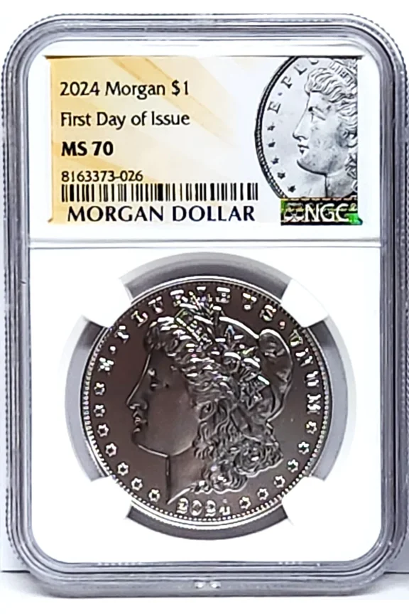US Mint, 2024 Uncirculated Morgan Silver Dollar, NGC MS 70 First Day of Issue, Morgan Label
