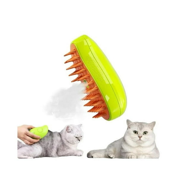 2024New 3 In1 Cat Steamy Brush, Steamy Cat Brush, Self Cleaning Steam Cat Brush, Cat Steamer Brush for Massage, Cat Hair Brush for Removing and Loosse Hair (1Green)