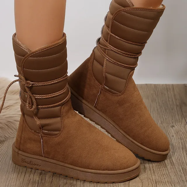 2024Platform Mid calf Boots Womens Winter Warm Plush Suede Snow Boots Waterproof Designer Flats Lace Up Womens Cotton Shoe Boots Walmart