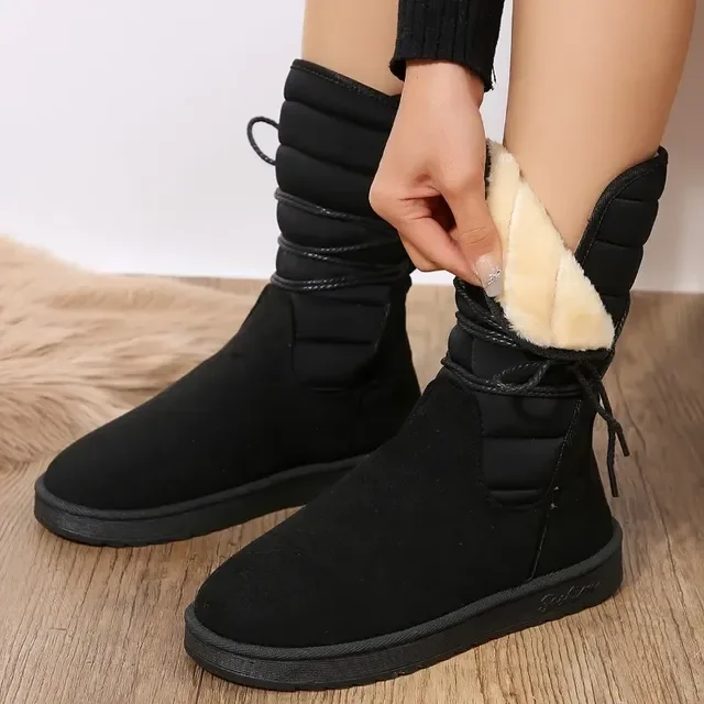 2024Platform Mid calf Boots Womens Winter Warm Plush Suede Snow Boots Waterproof Designer Flats Lace Up Womens Cotton Shoe Boots Walmart