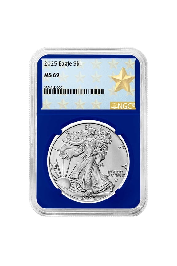 2025 $1 1-oz American Silver Eagle NGC MS69 West Point Star Label Blue Core