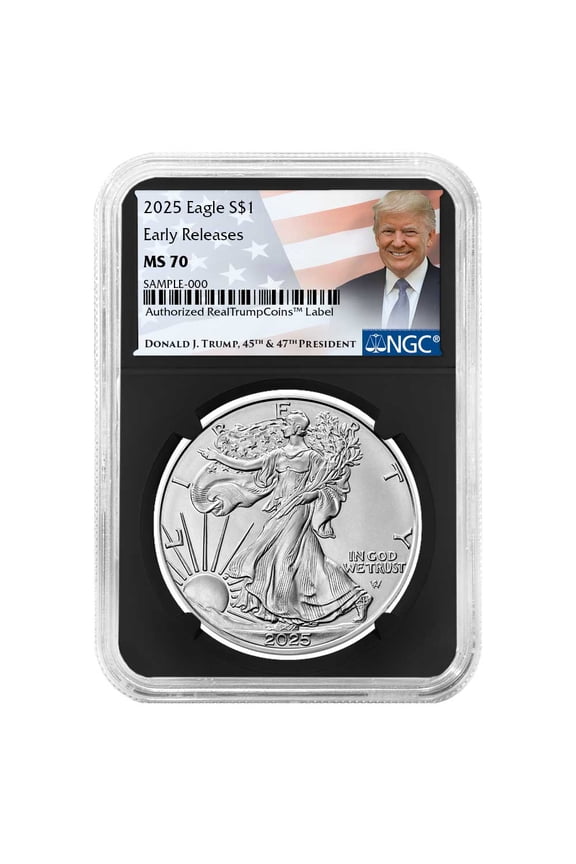 2025 $1 American Silver Eagle NGC MS70 ER Trump Label Retro Core