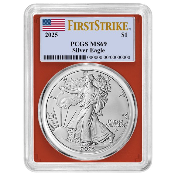 2025 $1 American Silver Eagle PCGS MS69 FS Flag Label Red Frame
