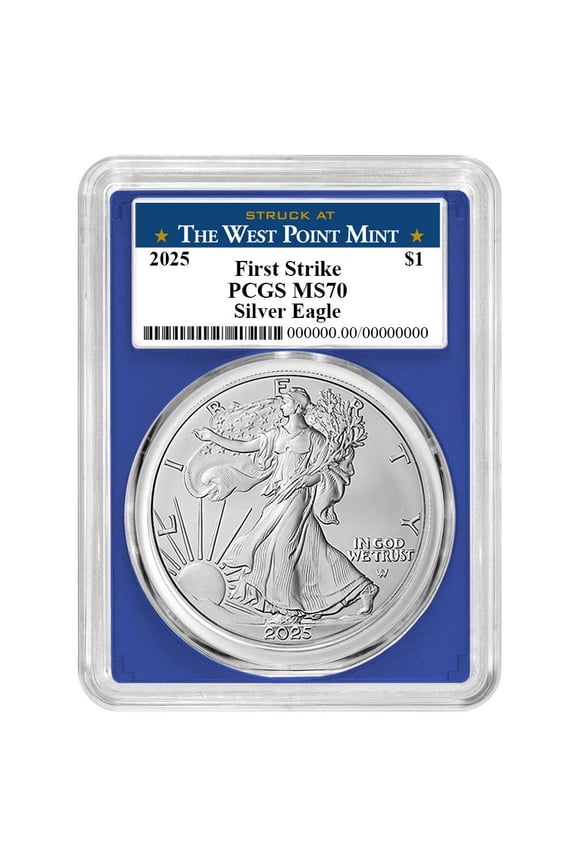 2025 $1 American Silver Eagle PCGS MS70 FS West Point Label Blue Frame