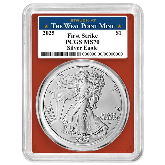 2025 $1 American Silver Eagle PCGS MS70 FS West Point Label Red Frame