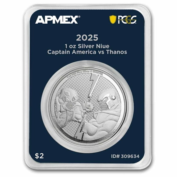 2025 1 oz Ag $2 Captain America vs Thanos (MD Premier + PCGS FS)
