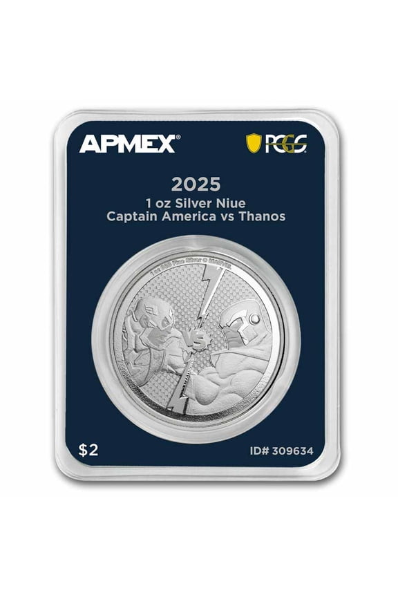 2025 1 oz Ag $2 Captain America vs Thanos (MD Premier + PCGS FS)
